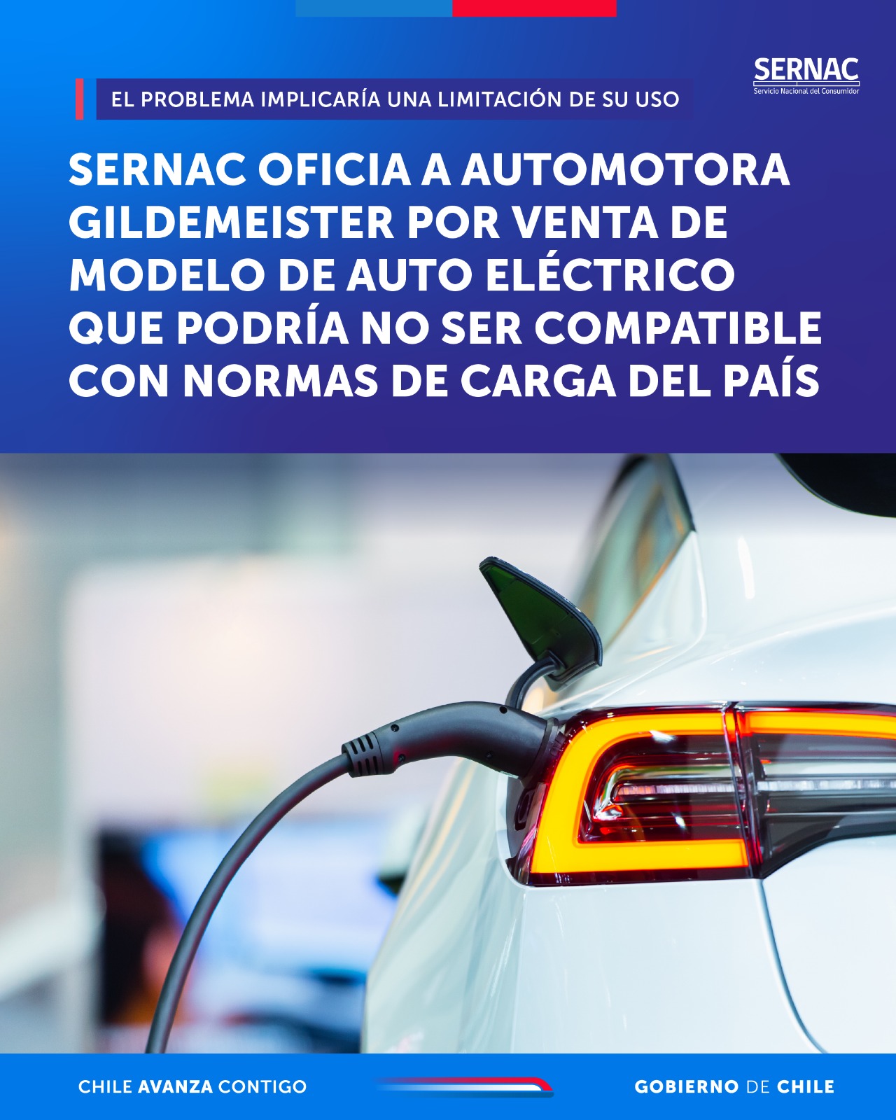 SERNAC OFICIA A AUTOMOTORA GILDEMEISTER POR VENTA DE MODELO DE AUTO ELÉCTRICO QUE PODRÍA NO SER COMPATIBLE CON NORMAS DE CARGA DEL PAÍS